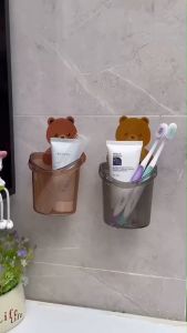 สีฟัน ติดผนัง หมีน้อย ที่วางยาสีฟันรูปหมีน้อย น่ารัก ที่ใส่แปรงยาสีฟัน ติดตั้งง่าย ไม่ต้องเจาะ กล่องเก็บอุปกรณ์อาบน้ำ 3 สีให้เลือก