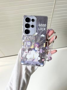 Purple S25Ultra Edge Phone Case Feather Dustproof Shockproof Cute Lanyard Compatible with S24Plus S23FE S22U S21S20 A55A54A16A15A56