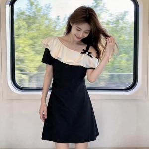 Design Off-Shoulder Big Size Slim Fit French Ruffled Midi Dress