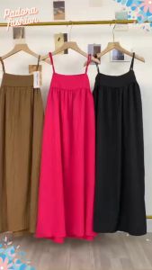 Váy 2 dây maxi dáng dài đầm suông babydoll đũi gân có dây điều chỉnh form rộng mặc hè đi biển Padora-V84