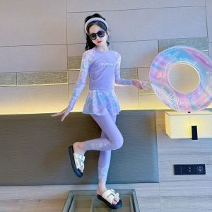 RUNVEX ชุดว่ายน้ําเด็ก ผู้หญิง เชต3ชิ้น แขนยาว ชุดว่ายน้ำ น่ารักและหวาน กางเกงขายาว กันuv เสื้อว่ายน้ำ ใส่สบาย ไม่ร้อน 20-50 กก.