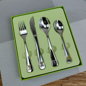 Creative Cartoon Pattern Childrens Dining Set 304 Stainless Steel Cutlery Fork Spoon Knife Four-Piece Set for Kids Age 3-5