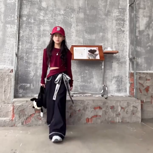 Korean Street Style Wide-leg Pants for Kids Girl Silk Belt Versatile Straight Loose Ootd For Kids Girl