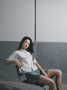 Giordano Korea Collection Womens 100% Cotton Pocket Short Sleeve Shirt 05345496