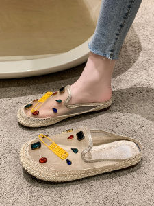 รองเท้าแตะผู้หญิง รองเท้าแตะแบบสวมตาข่ายระบายอากาศได้ดี พื้นแบน สไตล์ลำลอง เหมาะกับทุกโอกาส ฤดูใบไม้ผลิและฤดูร้อน รองเท้าแตะสวมครึ่งนิ้ว