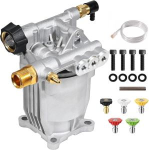 YAMATIC Pressure Washer Pump 3/4" Shaft Horizontal Power Washer Pump Max 3200 PSI 2.5 GPM Replacement Pump with 5 Nozzles
