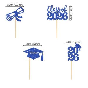 12Pcs Class Of 2026 Graduate Cake Topper Mortarboard Congrats Graduation Cupcake Topper Party Baking Supplies Dessert Decoration