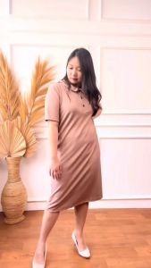 Mihar store / COD 3707 - Dress kerah basic polo bahan queen knit / Midi dress wanita remaja lengan pendek polos casual simpel daily busui friendly