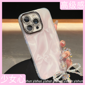 Ốp Lưng iPhone Satin Phong Cách Nữ Tính Có Ống Kính Bảo Vệ Tự Làm Cho Apple 13 pro Max 12 Với Dây Đeo Tay