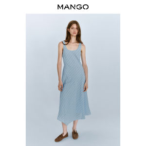 Mango | Váy Nữ Cổ Tròn Không Tay Gấu Bất Đối Xứng Họa Tiết Ca-rô Phong Cách Vintage