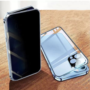 Privacy Magnetic Double Sided Glass Case For iPhone 17 16 15 14 13 12 Pro Max Mini Plus Anti Peeping Case With Camera Protector