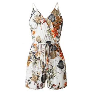 กางเกงขาสั้นชุดเดรสคอวีพิมพ์ลายผู้หญิง กางเกงขาสั้นแขนกุดแบบสวมหัว ทรงหลวม ความยาวปกติ เอวกลาง ฤดูใบไม้ร่วง 2023