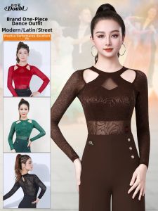 DANBAOLUO | New Fashion Mesh Bateau Neck Long Sleeve Elegant Dance Top