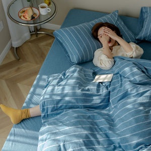 Class a Naked Sleep Pure Cotton Knitted Turkish Cotton Simple Stripe Xinjiang Cotton Duvet Cover Full Cotton Bed Canopy Style Bedding Four Piece Set