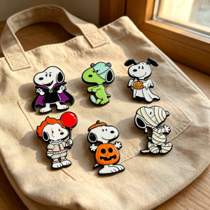 Bandai | 6pcs Halloween Themed Cute Cartoon Dog Enamel Pin Collection Decorative Lapel Pins for Bags Holiday Gift for Friends