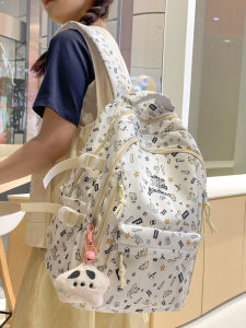 กระเป๋าเป้สะพายหลังใส่ของใช้สำหรับนักเรียนมัธยมปลายและนักศึกษาปริญญาตรี ความจุขนาดใหญ่ ปิดด้วยซิป กระเป๋าสะพายไหล่แบบอเนกประสงค์ ปักลาย ผ้าไนลอน กระเป๋าใส่คอมพิวเตอร์ขนาด 16 นิ้ว