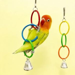 XMSJ | 3Pc Parrot Swing Toy Bird Cage Toys with Bell Sound Colorful Climbing Ring for Lovebirds Color Ring Grinder Nibble Bird Toy Cage
