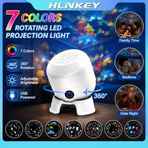 HLINKEY 2PCS Portable LED Ocean Projector Light USB Night Lamp 360° Rotating Water Wave Atmosphere Light Battery Powered for Bedroom Living Room Game Decor