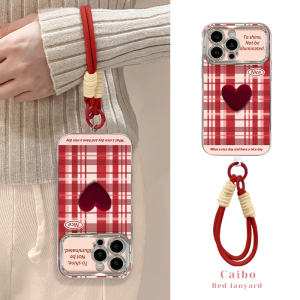 Pura70 Creative Red Heart Grid Electroplated Large Window Phone Case Full Cover for Apple 16Promax Huawei Mate60Pro New Model