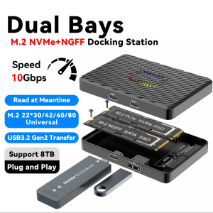 USB3.2 Dual Bays M.2 NVME SSD Enclosure RGB 10Gbps PCIe NVME Docking Station GEN2 Solid State M.2 Hard Disk Box Adapter for PC