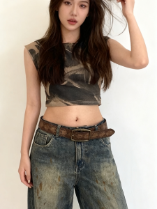 American Retro Y2K Brown Wide Belt Womens Accessory Versatile with Jeans High-End Feel Elastic Smooth PU Leather Belt