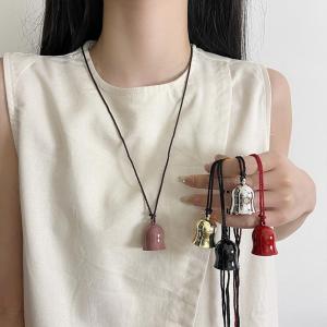 Sunflower Oni Large Bell Pendant Black Rope Long Necklace Female 2024 New Arrival Exquisite and Versatile Sweater Chain Fall and Winter