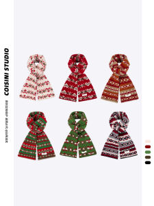 ธีมคริสต์มาส หนาขึ้น ผ้าพันคอขนสัตว์ถักสําหรับผู้หญิง ฤดูหนาว อุ่น อบอุ่น สไตล์เรโทร ทันสมัย คอ อุ่น Er รูปทรงสี่เหลี่ยมผืนผ้า