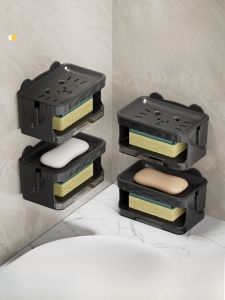 Creative Double Layer Soap Holder Wall Mounted Bathroom Drainage Soap Rack No Drilling Required Bathroom Storage Shelf