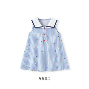 Summer Cotton Vest Dress Striped Childrens Skirt Sweet Style Baby Girls Clothing Pure Cotton Navy Wind Cute Stripe Skirt