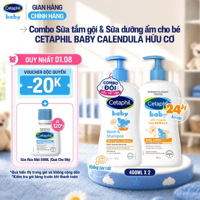 Combo Sữa tắm gội Cetaphil Baby W&S with Organic Calendula 400ml + Sữa dưỡng thể Cetaphil Baby with Organic Calendula 400ml