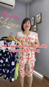 Đồ bầu mặc nhà mùa hè HANNA tole 2 da mềm mát có lưng thun chỉnh bụng free size 100kg cho bầu to