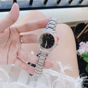 ĐỒNG HỒ NỮ CHÍNH HÃNG Citizen EM0946-58E Eco-Drive Axiom Rose Gold Diamonds Black Dial Silver Stainless Women’s
