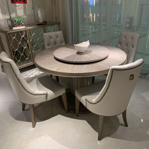 American Light Luxury Dining Table and Chair Post-Modern Villa Model House Large and Small Apartment Type 1.35 M 1.5M 1.8M Solid Wood Round Table