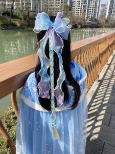 Princess Style Rainbow Butterfly Knot Hair Accessories for Girls Childrens Hairpins Tail Braid Fake Hair Ponytail Hair Clips