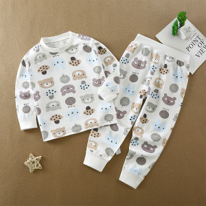 เสื้อผ้าฤดูใบไม้ร่วงสำหรับเด็กเซตกางเกงลองจอนชุดชั้นในเด็กทารกชายหญิงชุดนอนให้ความอบอุ่นไร้โครงป้องกันหน้าท้องเอวสูงผ้าฝ้ายแท้สำหรับทารกฤดูใบไม้ผลิและฤดูใบไม้ร่วง