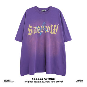 Fxk Original American Fashion Brand Washed Spray Painting Distressed Print Fashion Brand Short Sleeve T-shirt Male Summer Half Sleeve Top Ins