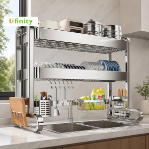Lifinity Stainless Steel Over-the-Sink Dish Rack 1/2 Tiers Plates Bowls Dish Drainer Rack Kitchen Organizer