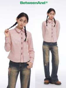 betweenand | Áo Nữ Dài Tay Phối Nẹp Xéo Màu Hồng Ngọt eo ôm chất liệu Cotton
