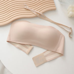 Invisible Strapless Bra for Women Summer Thin Nylon Fabric Gathered Anti-slip Seamless Bandeau Tube Top Style No Trace