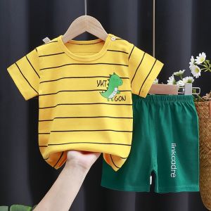 Pure Cotton Childrens Short Sleeve Suit Korean Style Boys Girls Clothes Set Casual round Neck Summer T-shirt for Kids