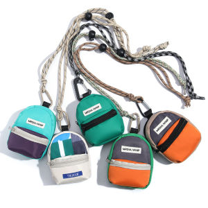 Fashionable Colorblock Knapsack Portable Mini Bags Girls and Boys Earphones Coin Keys Storage Zipper Small Bag Hanging Neck Pouch