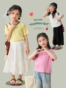 Summer New Style Girls T-Shirt Backless Short Sleeve Pure Color Simple Design Baby Top Fashionable Kids Clothing