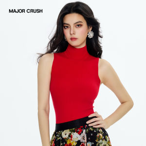 Retro Red Sleeveless Knitted Top Romantic Print Skirt Set
