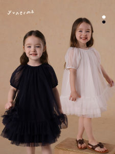Puffy Sleeve Tulle Dress Childrens Birthday Girls Dress Casual Style Summer Clothes for Baby Girls Age 1 to 7 Years Old