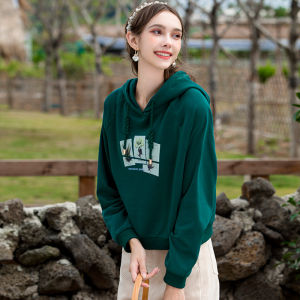 Loose Fitted Womens Hoodie Sweatshirt Green Shoulder Sleeve Printed Slimming Casual Style Spring Autumn New Arrival