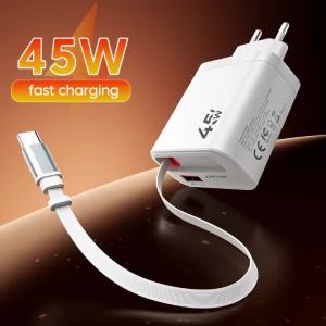 OLAF | Bộ Sạc Nhanh 45W Với Cáp USB 15W Và Cáp Type-C PD 30W Có Thể Thu Gọn Dành Cho iPhone Xiaomi Samsung Huawei - Bộ Chuyển Đổi Điện Thoại Di Động