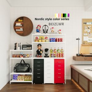 Internet Celebrity Movable Japanese-Style Shelf Floor Multi-Layer Display Wrought Iron Bookcase Kitchen Microwave Storage Shelf Ins