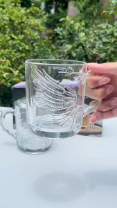 Cặp Ly Hoa Văn Long Phụng Uống Trà Thuỷ Tinh Có Quai Có Nắp Cao Cấp Delisoga