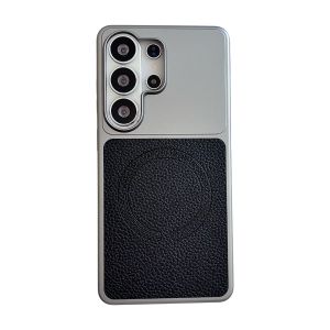 Luxury Plating Frame Lychee Grain PU Leather Shockproof Case For Samsung S26 S25 S24 S23 Ultra Plus FE For Magsafe Charge Cover