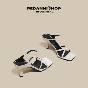 Peedaune Summer Open-Toe Sandals Womens High Heel Fashionable Flat Buckle Strap Korean Style Low Cut Rubber Outsole Shoes